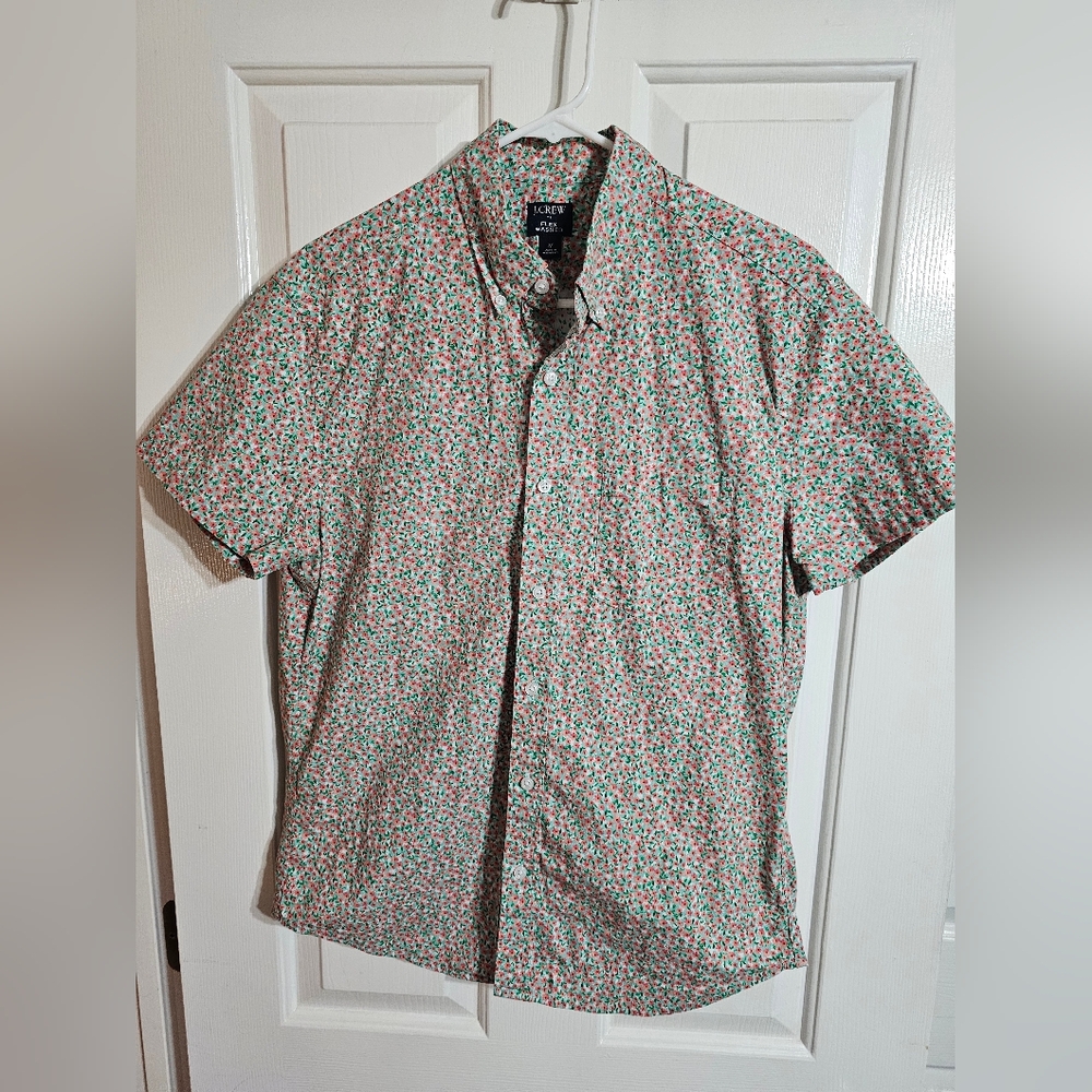 J.Crew Mens M Button Down White Floral Cotton Shirt Preppy Retro Summer - Picture 2 of 6